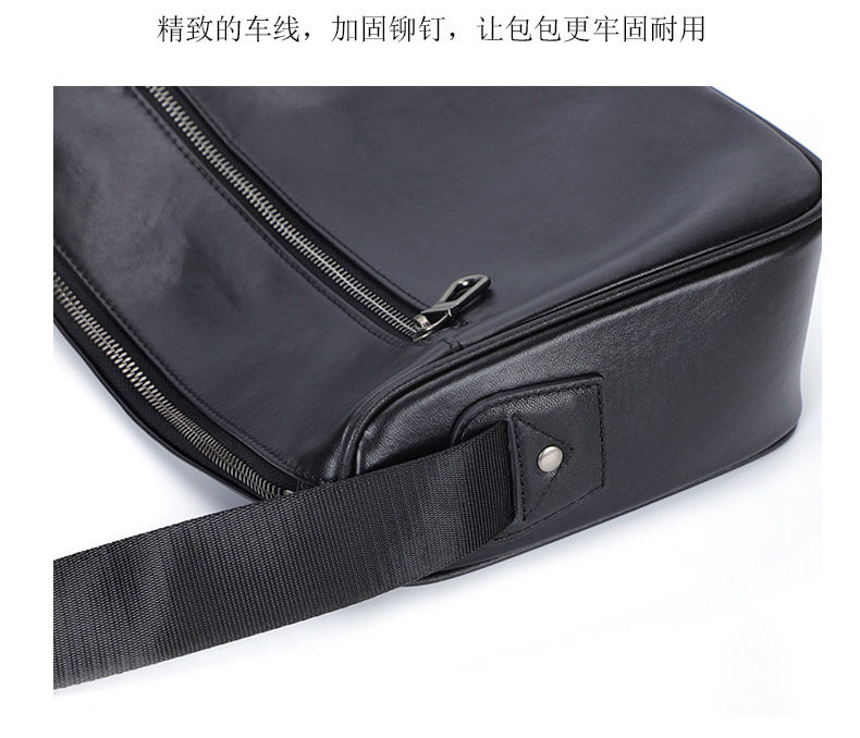Túi đeo chéo nam da bò thật 29×11×17 cm phong cách đường phố — Màu đen chi tiết 7