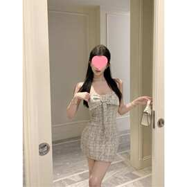 法式小香风蝴蝶结设计感抹胸连衣裙秋季新款时尚欲包臀短裤子女