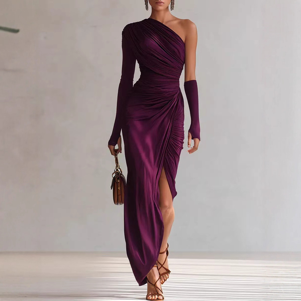 Women's Clothing Spring Autumn Elegant French Style Dress Solid Color Textured Long Sleeve New Fashion Ladies Gown_ecoleips.com