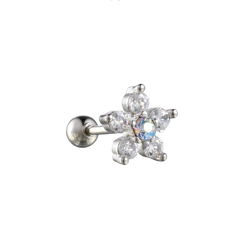 Stainless Steel Flower Stud Earrings For Men With Stone Inlay_voghion.com
