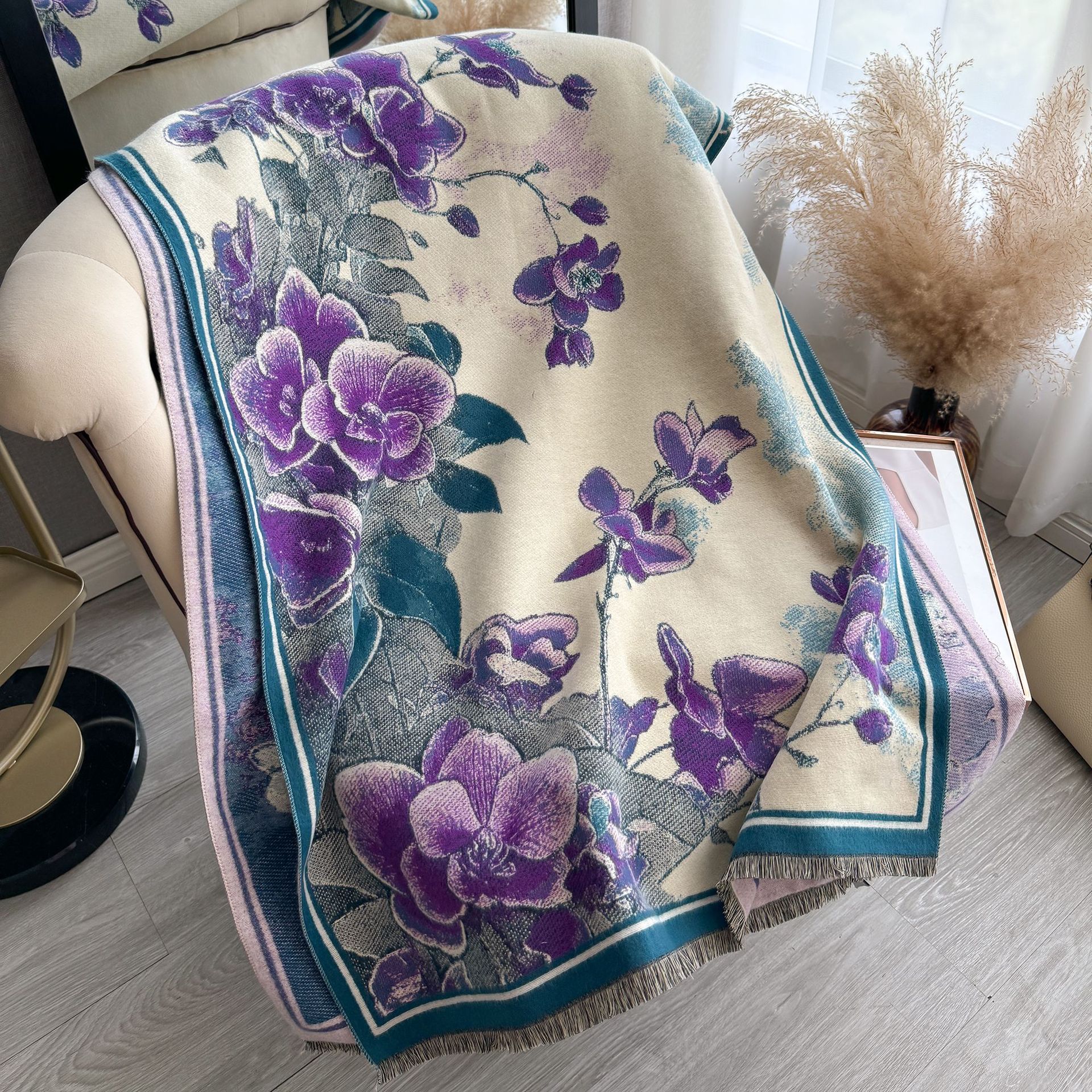 Retro pintura al óleo en color serie de combinación de imitación de cachemira gruesa mantel caliente otoño invierno nuevo estilo de literatura bufandas versátiles mujeres