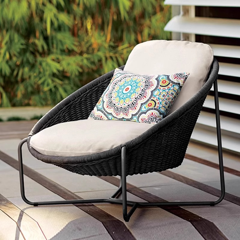 Ocio al aire libre sofá de caña patio jardín silla de trenzado de cuerda de doble persona interior y exterior balcón combinación de sillón de relajación