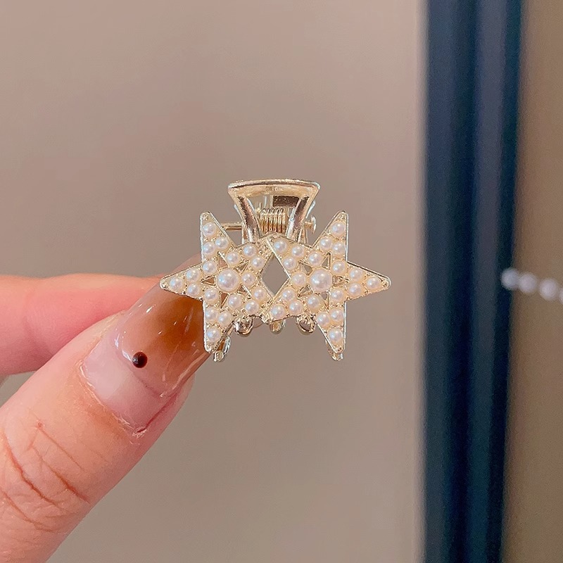 Oreja de conejo pequeño clip de las mujeres de alto grado Perla Rhinestone horquilla accesorios para el cabello Cabeza trasera medio lazo de pelo clip de tiburón horquilla