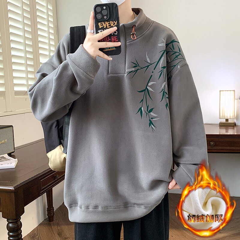 Autumn 2024 New Chinese Printed Hooded Sweater Men's and Women's Casual Coat Top Rich Bamboo Design Hoodie Trendy