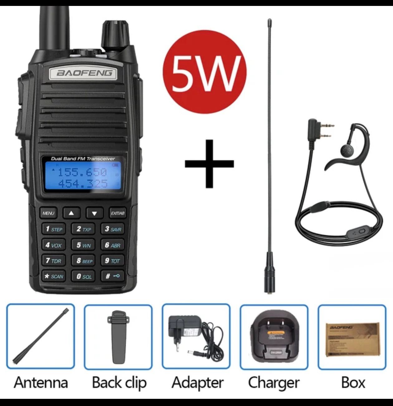 Портативная рация Baofeng UV-82, двухдиапазонная 5W/8W, двойной PTT, варианты длинной батареи