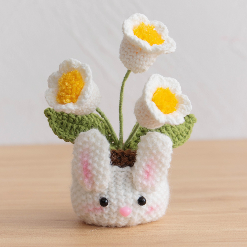 Acabado tejido a mano lirio de los valles en macetas adornos para el hogar tejido de flores artificiales hilo de lana ramo de ganchillo regalo de flores falsas