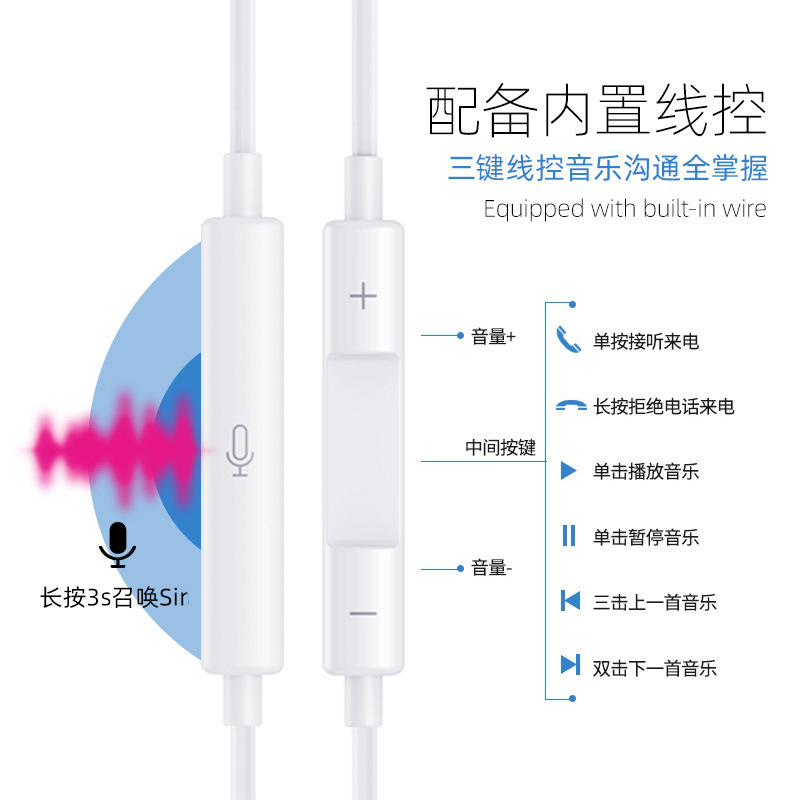 Apto para Apple 11/12/13/14/15/16 Auriculares Apple con cable plug and play con auriculares controlados por cable de trigo