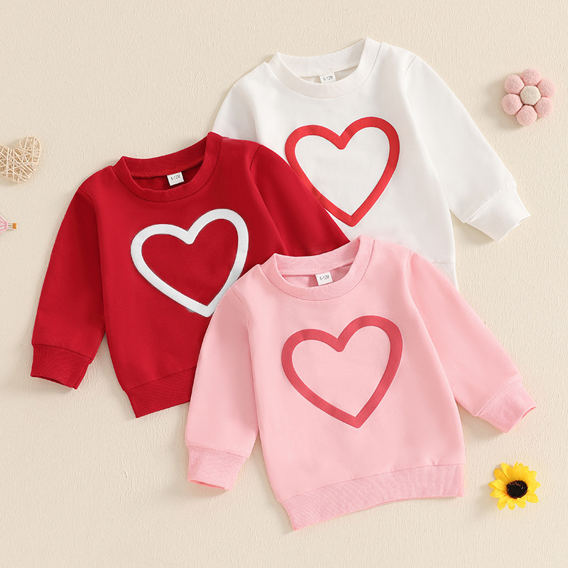 Valentine's Day Girl's Sweater Spring and Autumn New Arrival Little Girl Baby Love Printed Long Sleeve Pullover Top Sweatshirt