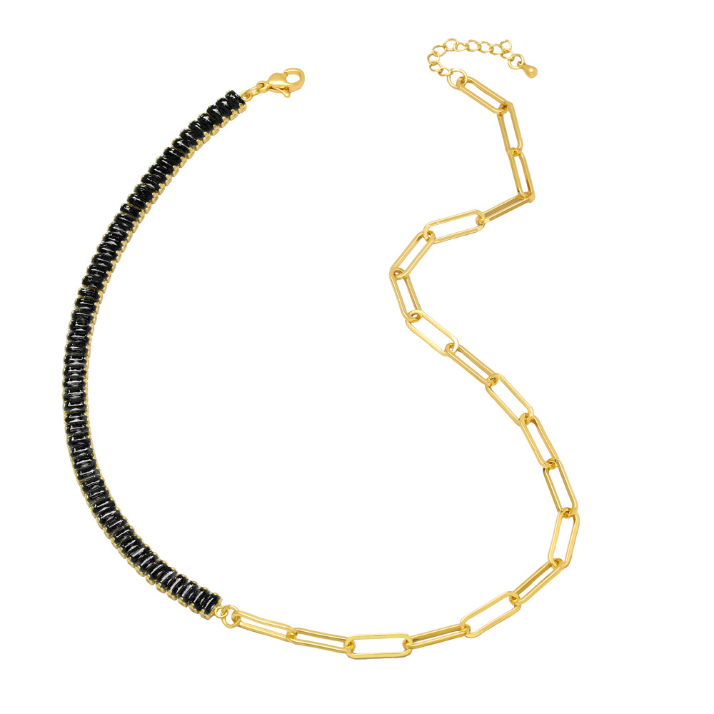 Fashion Hip Hop Zircon Stitching Clavicle Chain  Copper Necklace