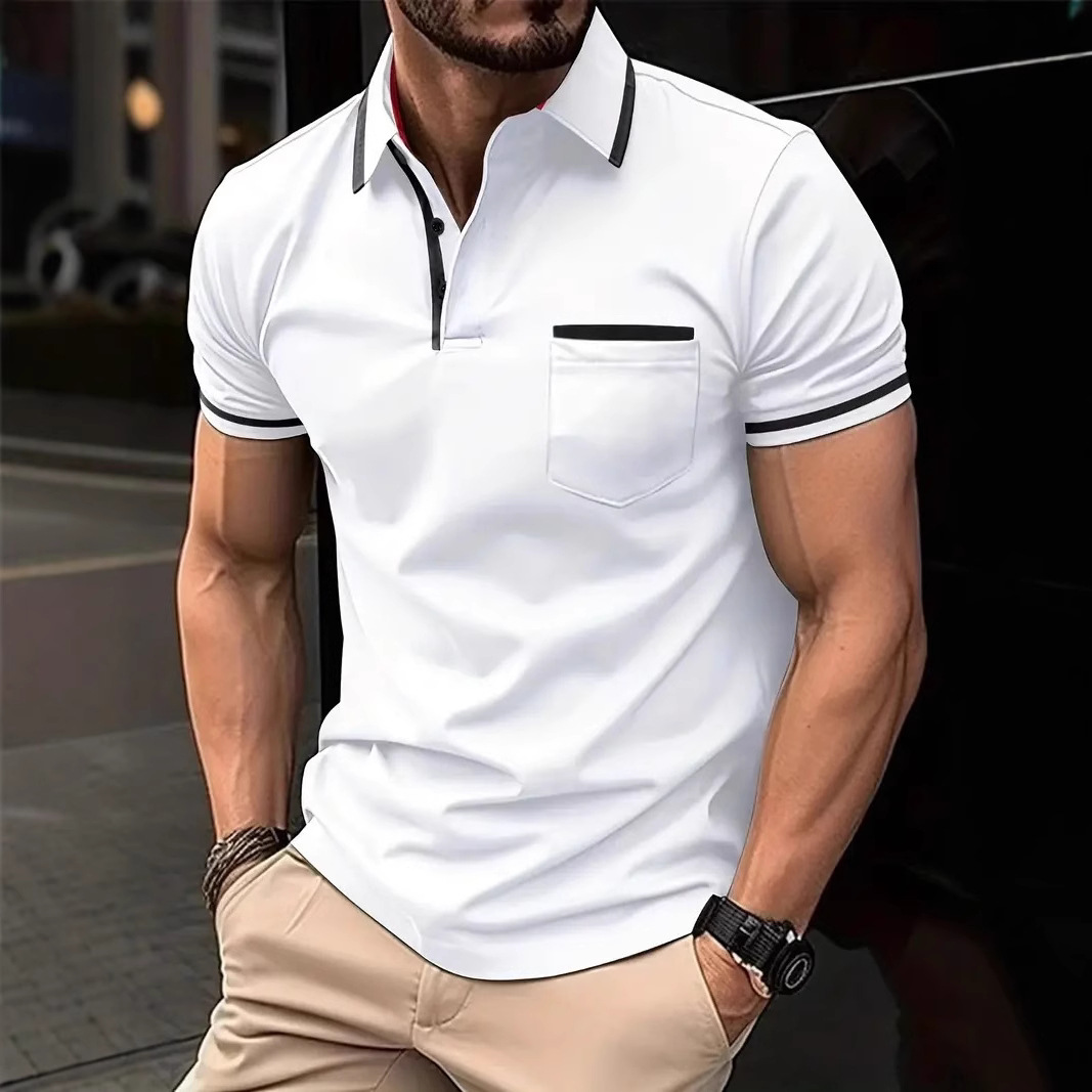European and American Summer Men's New Short-Sleeved Polo Shirt 3D Printed Casual Outdoor Sports Breathable Flap Pocket Pants Polo Shirt