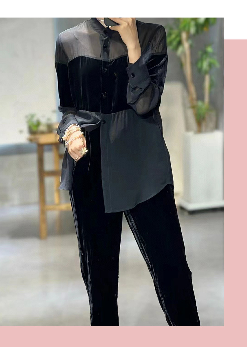 GraceChic GraceChic GraceChic Wom's Fashion Station 25 nuove camicette in velluto di seta patchwork in rete trasparente alla moda europea per_voghion.com