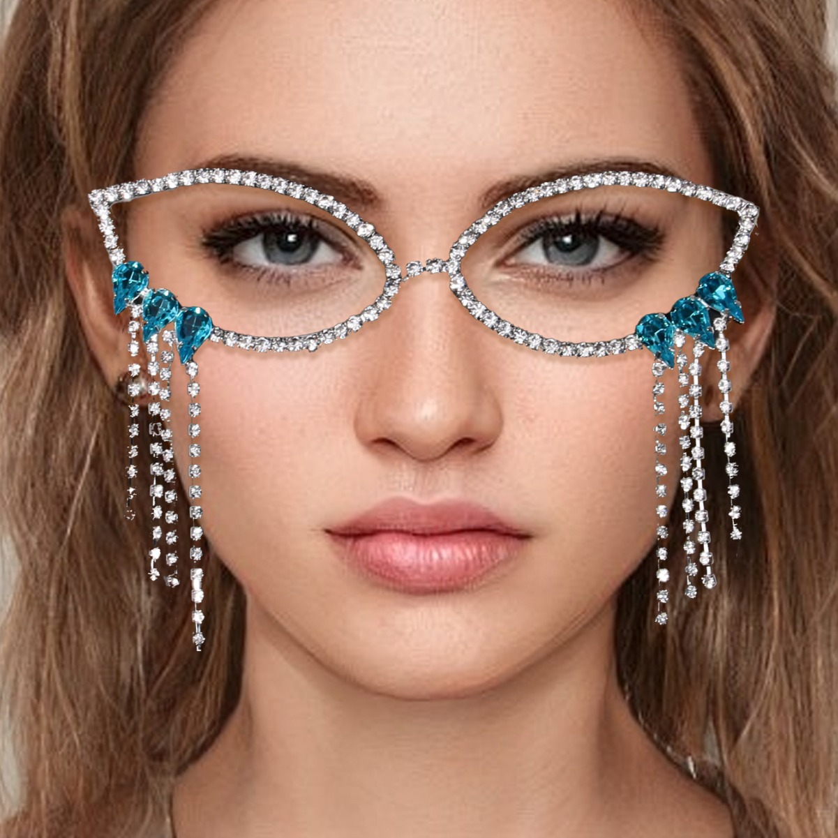 Personalidad europea y americana, marco de gafas de borla de diamantes completos, tendencia, marco de gafas huecas de diamantes de imitación de hip-hop, marco de gafas Eyeglass