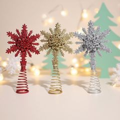 圣诞节金粉雪花树顶星装饰品圣诞树镂空金银红顶星节日布置装饰品