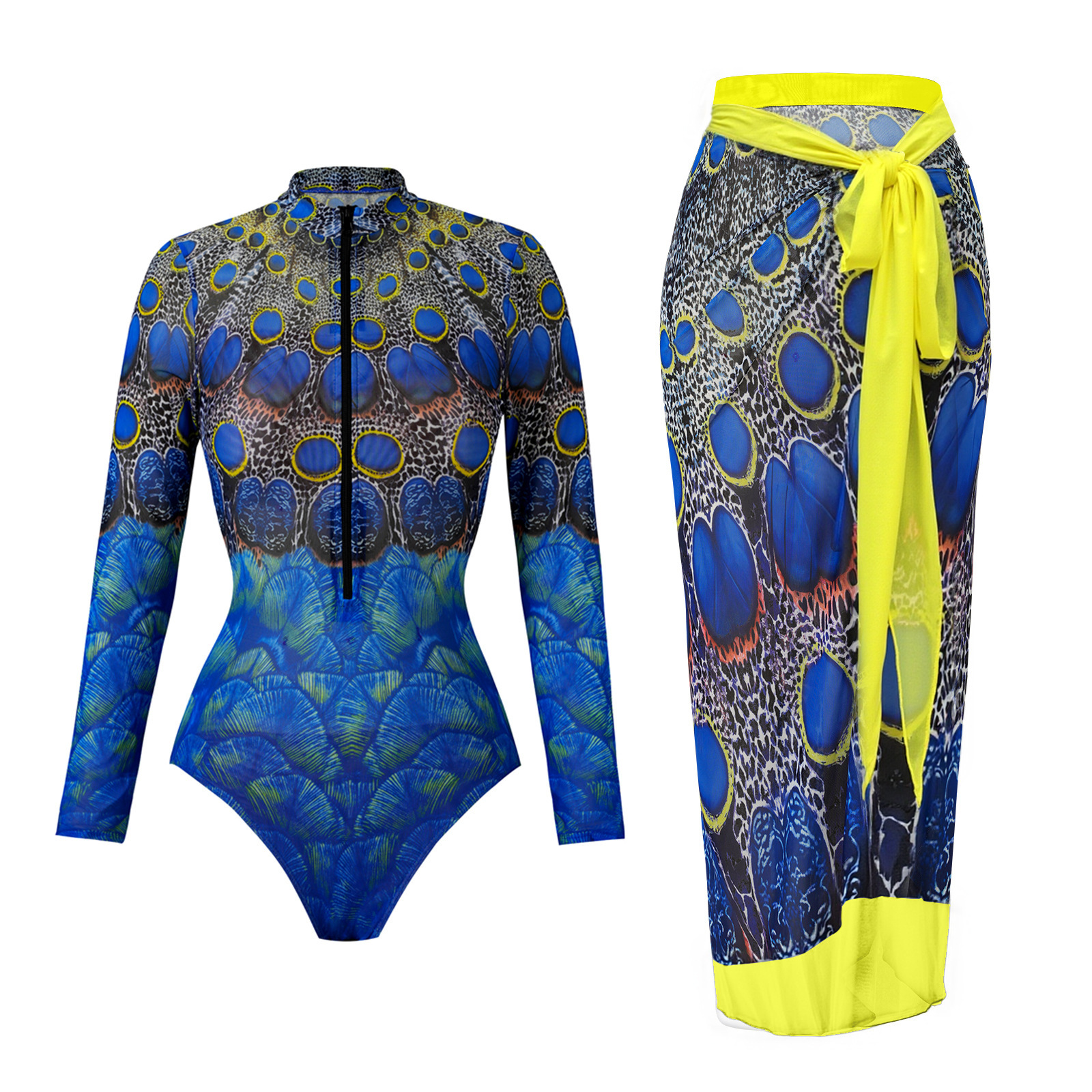 Women's Retro Mesh Long-Sleeve One-Piece Swimsuit – Stylish & Comfortable Swimwear For Beach & Pool_voghion.com