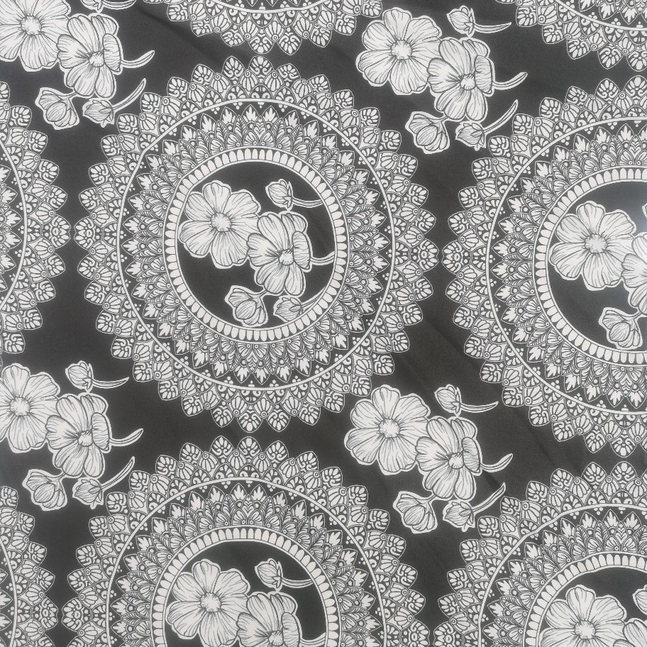 2025新款深灰色不透雪纺印花面料欧美风半身裙连衣裙裤子印花面料