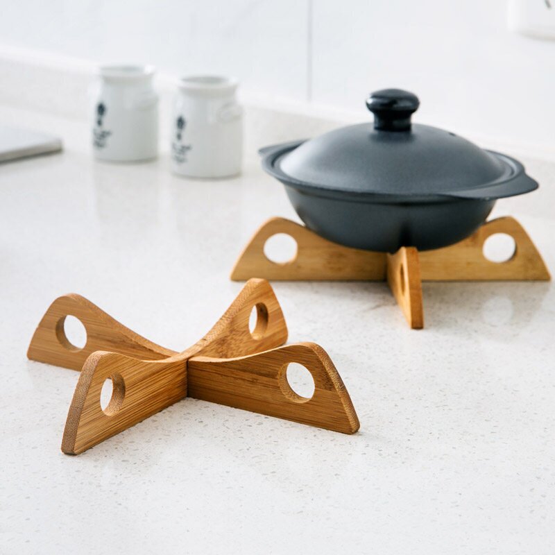 Kitchen Storage Rack for Home Use, Bowl and Plate Organizer, Creative Bamboo Cross-Shaped Anti-Scald Pot Holder, Steaming Rack, Pot Rack