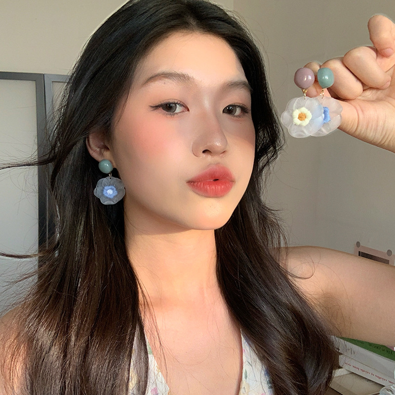 森系小清新度假风多巴胺花朵耳环女甜美百搭气质亚克力太阳花耳钉|undefined