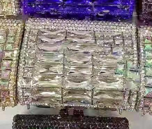 Túi clutch nữ đính đá rhinestone dạ hội cầm tay — Màu Sâm panh, Đế Vàng Kim Cương, Nền vàng kim cương trắng, Vàng kim AB chi tiết 26