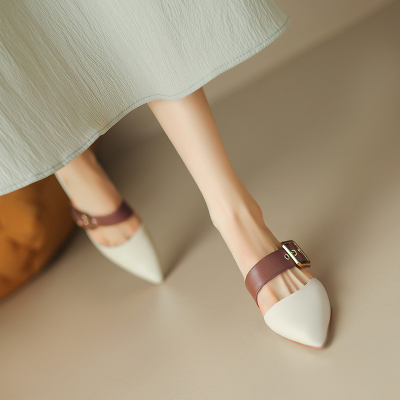 Retro pointed toe slippers for women with stilettos 2024 summer new mid-heeled and high-heeled slippers for outdoor wear_vogarts.com