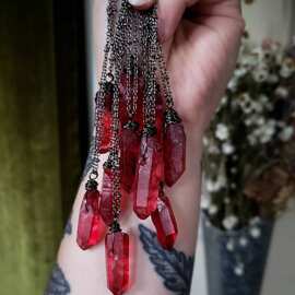 跨境 外贸 亚马逊 -哥特式 红色石英水晶铜链项链  厂家直销