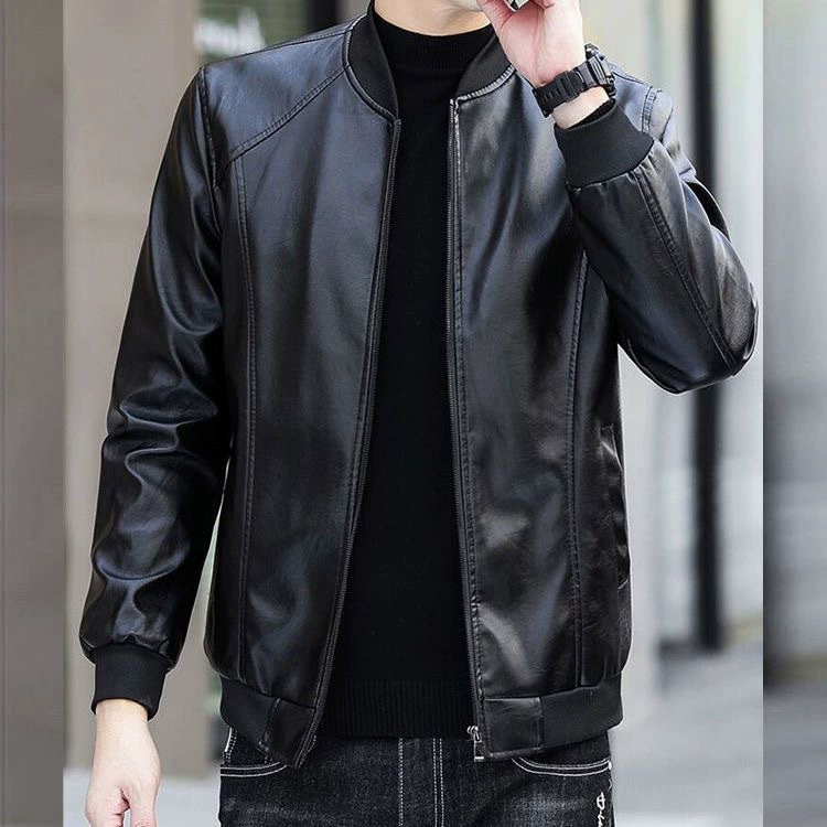 Мужская кожаная куртка среднего возраста с круглым вырезом, весенне-осенняя тонкая мужская мотоциклетная кожаная куртка-бойфренд из искусственной кожи, новый стиль 2024 года