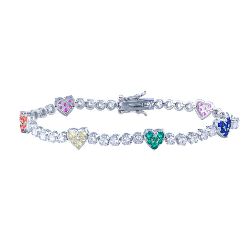 ISN Korean version of sweet love color zircon tennis bracelet rainbow crystal heart-shaped couple stacked jewelry