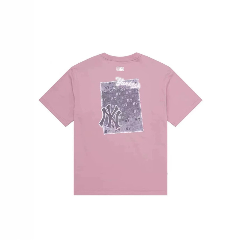 Mlb/Ny2026 Summer Korean Style Short-Sleeved T-Shirt with Imitation Denim Letter Print on the Back, Unisex Casual Style 1 Mlb/Ny2026 Summer Korean Style Short-Sleeved T-Shirt with Imitation Denim Letter Print on the Back, Unisex Casual Style 1