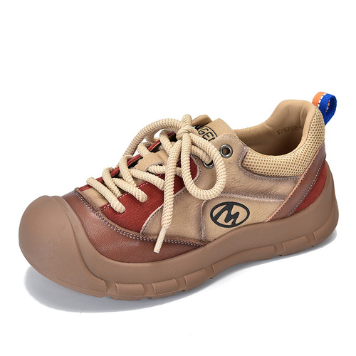 2024 Spring New Casual Versatile Laced Ankle Shoes for Women, Top-Grade Calfskin, Round Toe, Flat Heel, Low-Top Genuine Leather Women's Shoes
