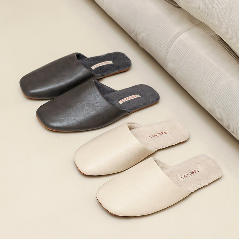 Cloud Autumn and Winter Accessible Luxury High-End Normcore Fleece-Lined Cotton Slippers for Women Waterproof Pu Leather Couples Anti-Slip Home Home Men