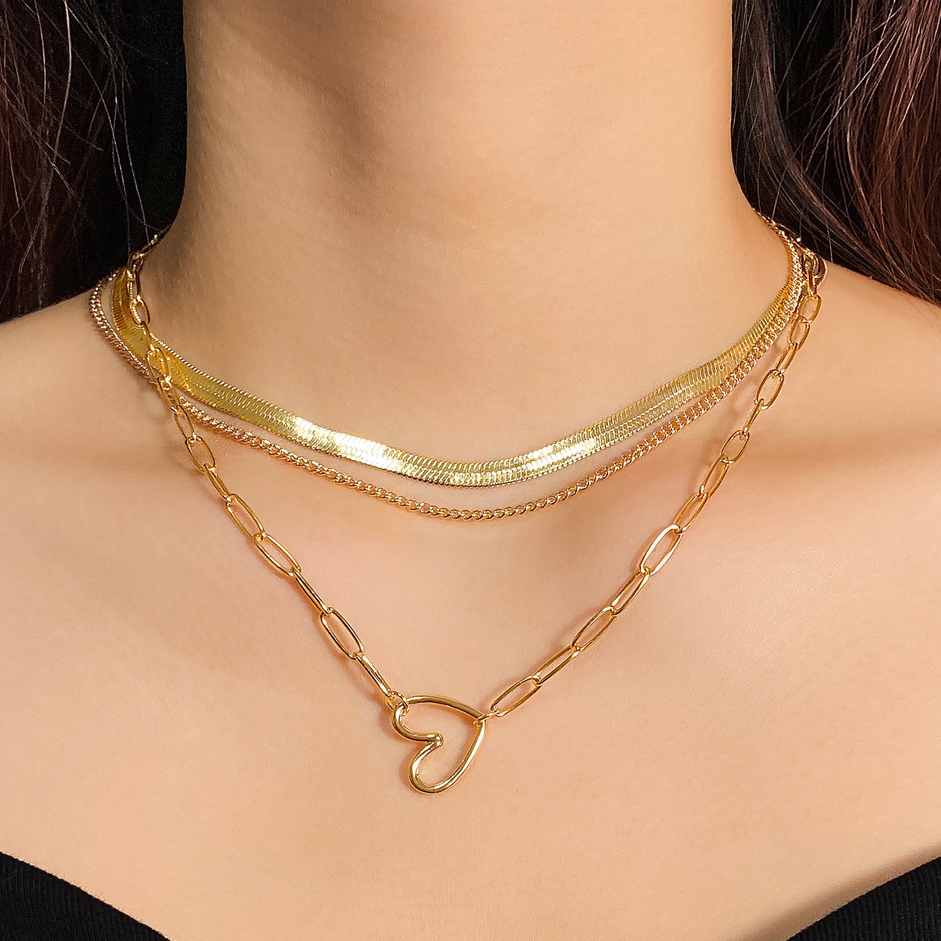 Double-layer Necklace Creative Simple Peach Heart Pearl