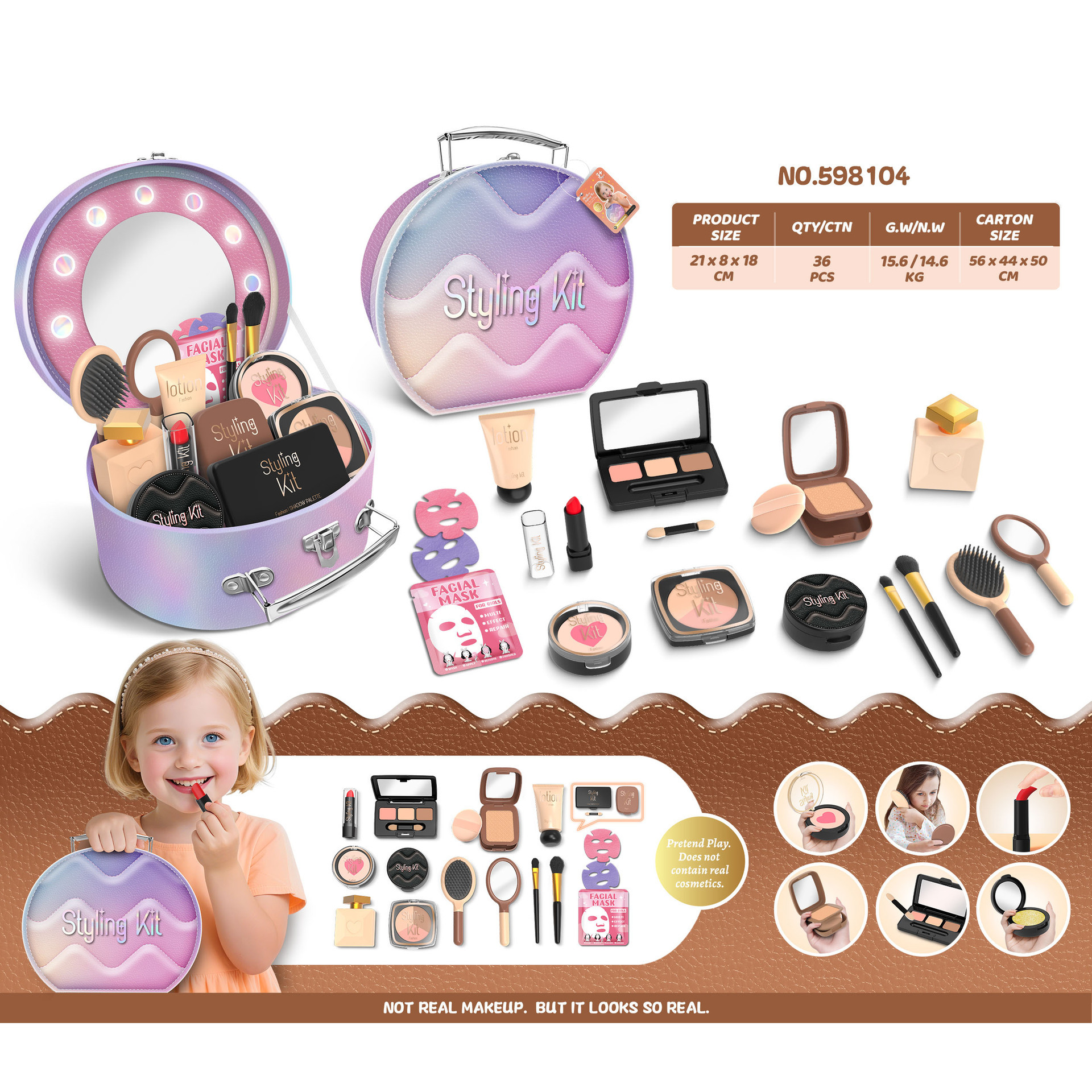 Niños y niñas transfronterizos vestidos de maquillaje conjunto de simulación de maquillaje accesorios herramientas de maquillaje para el hogar juguetes