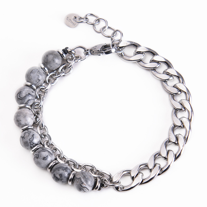 Cross-border European and American Hot Sale Stainless Steel Men's Bracelet Map Stone Tiger Eye Bracelet Natural Stone Beaded Chain Bracelet Cross-border European and American Hot Sale Stainless Steel Men's Bracelet Map Stone Tiger Eye Bracelet Natural Stone Beaded Chain Bracelet
