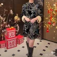 318 南油 满分重磅真丝丝绒重工国风连衣裙  不退换