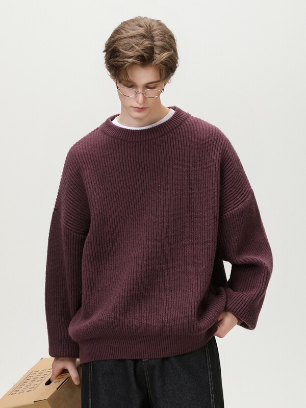 Heavyweight Thick Knit Basic Crew Neck Sweater for Men, Autumn and Winter Trendy Brand Textured Solid Color Knitwear Cardigan Heavyweight Thick Knit Basic Crew Neck Sweater for Men, Autumn and Winter Trendy Brand Textured Solid Color Knitwear Cardigan
