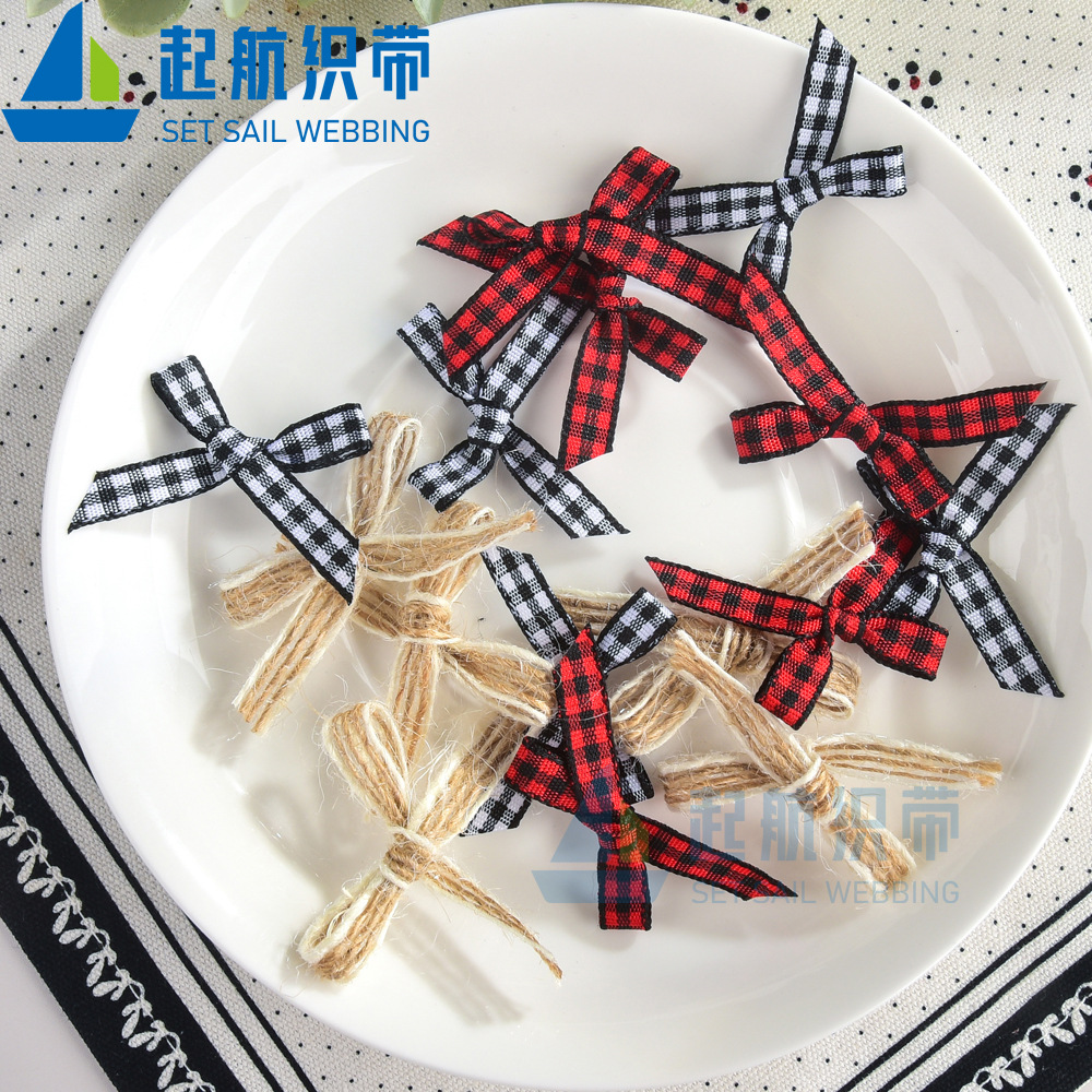 圣诞2分格子蝴蝶结diy配饰内裤织带机打蝴蝶配件成品服装辅料