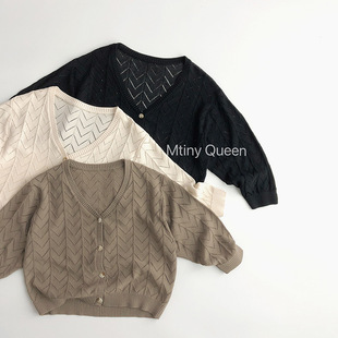 g-level hollow-out ~ roaring cool Ice Silk ~ lazy loose sun protection clothing ~ Han Chun children's western style men's and women's knitted cardigan