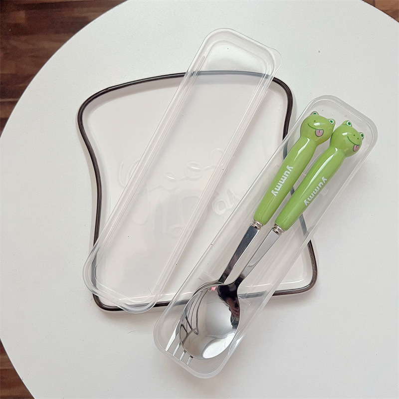 녹색 개구리 개구리 포크 (투명 상자)