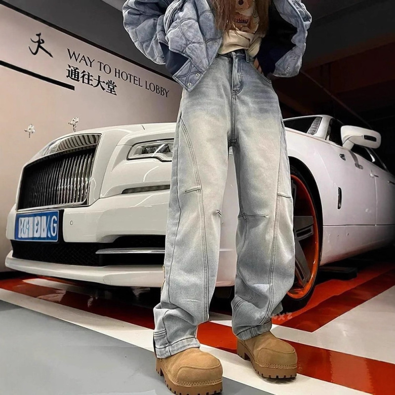 美式复古刺绣弯刀牛仔裤女2025新款宽松显瘦百搭香蕉阔腿长裤子潮|undefined