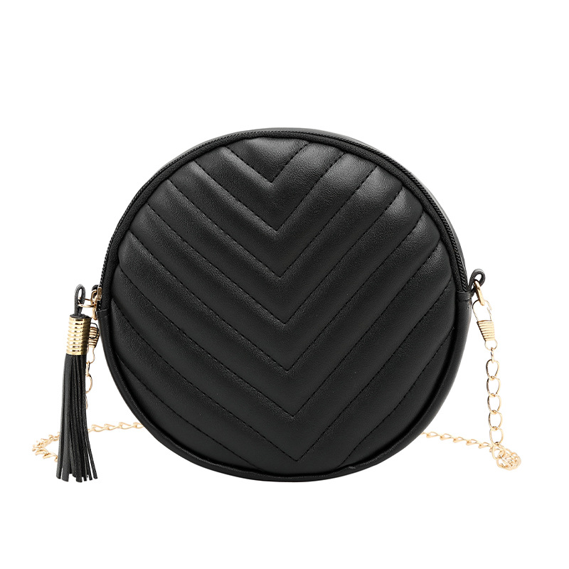 Bolso Redondo de Hombro Bordado para Mujer, PU, con Borla y Cadena, para Uso Diario