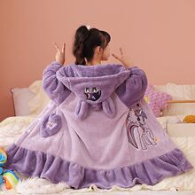 冬季女童珊瑚绒小女孩睡袍儿童浴袍睡衣加厚法兰绒家居服套装保暖