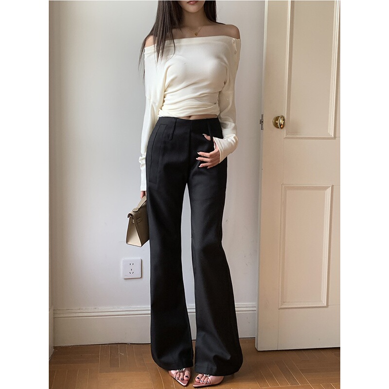 2026 Spring/Summer New Design Stylish and Comfortable Black Slimming Floor-Length Straight-Leg Flared Trousers for Women Trendy 2026 Spring/Summer New Design Stylish and Comfortable Black Slimming Floor-Length Straight-Leg Flared Trousers for Women Trendy