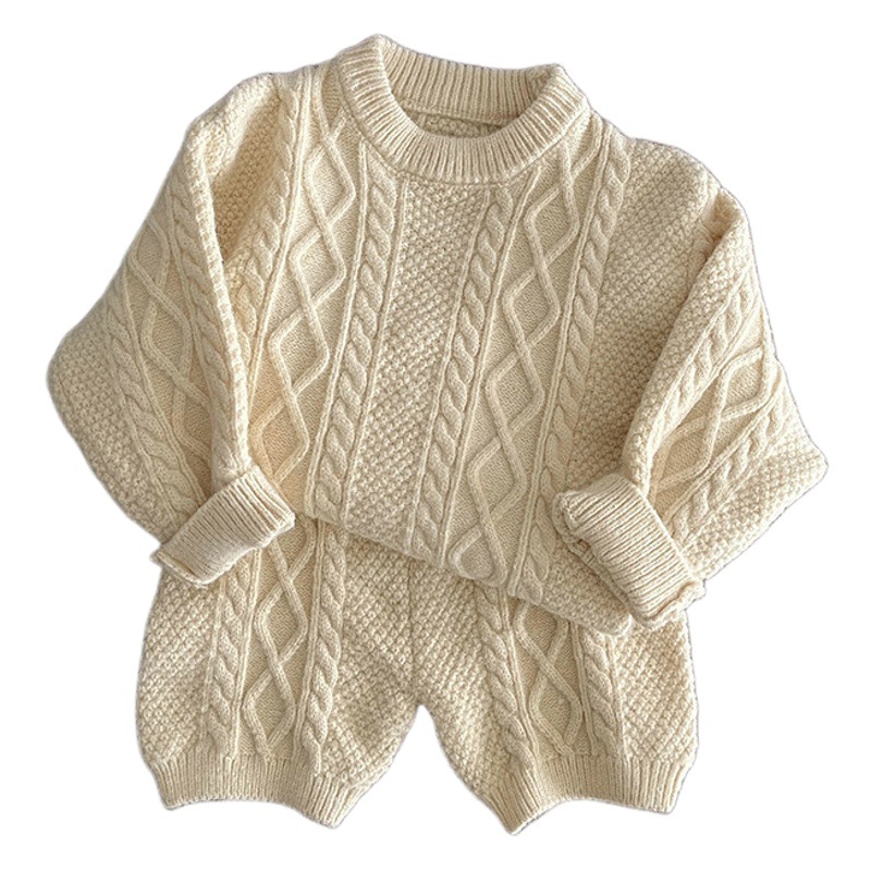 Ropa de estilo coreano para niños Otoño e Invierno estilo occidental nuevas chicas retro elegante moda color sólido suéter de punto pantalones de lana traje de moda