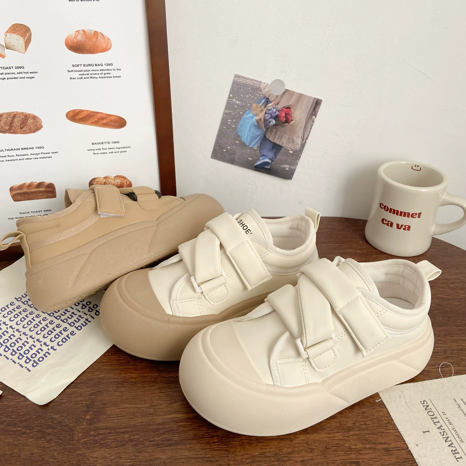 Белые кремовые туфли на Velcro, обувь, высокие кроссовки, корейский стиль