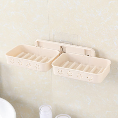 Caja de jabón de doble capa drenaje Pared de succión baño pared colgante creativo baño jabón rack almacenamiento ponche-bandeja libre