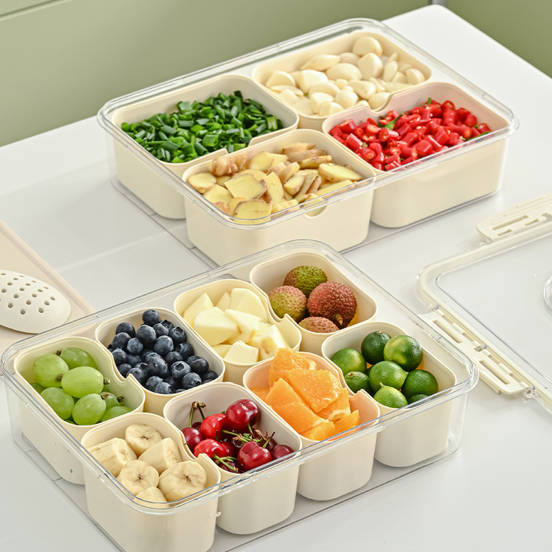 Caja de condimentos de subformato de cocina Caja de almacenamiento de gran capacidad sellada Almacenamiento de alimentos con tapa Caja de conservación del refrigerador Caja de ingredientes