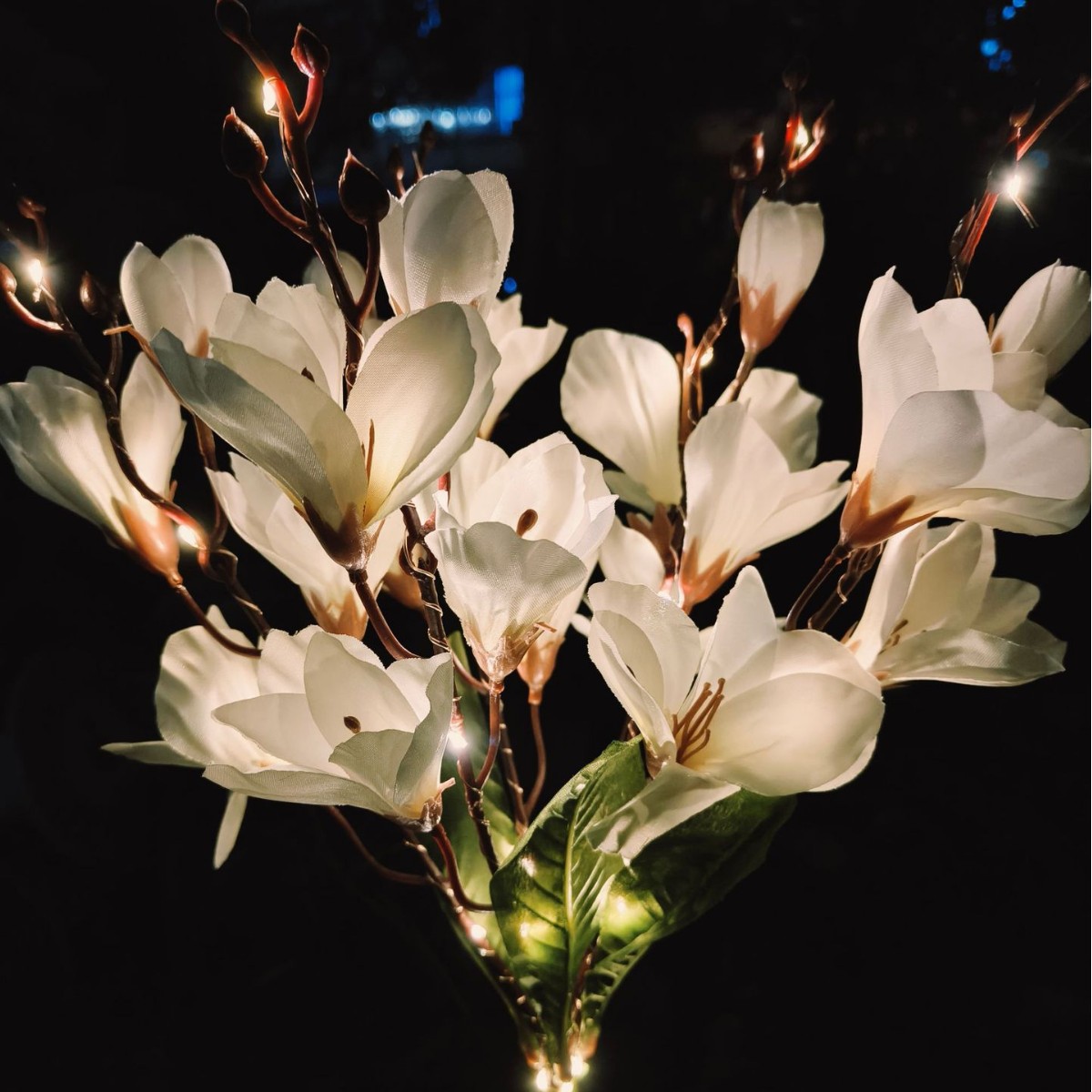 lámpara solar al aire libre villa impermeable simulación magnolia lámpara de suelo jardín jardín paisaje decoración lámpara de césped