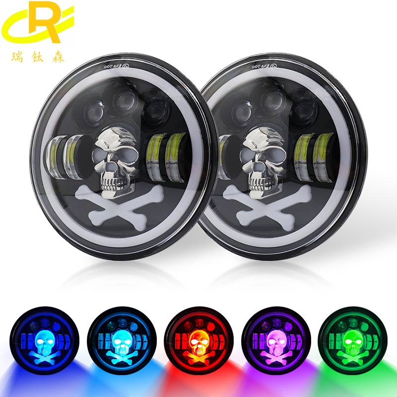 Cross-border caliente LED cráneo Pastor faro 7 pulgadas luz redonda vehículo todoterreno modificado foco lejos y cerca de la luz del faro