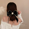 Demi-season fashionable hairgrip from pearl with bow, hairpin, hairpins, hair accessory