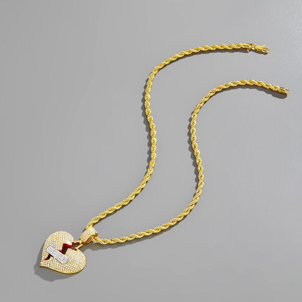 Broken Heart Pendant Necklace With Diamond Accents For Women_voghion.com
