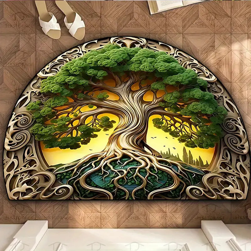 Alfombra de entrada semicircular estilo americano vintage de Amazon Temu, alfombra de terciopelo cristalino, resistente a la suciedad, a prueba de polvo, fácil de mantener.